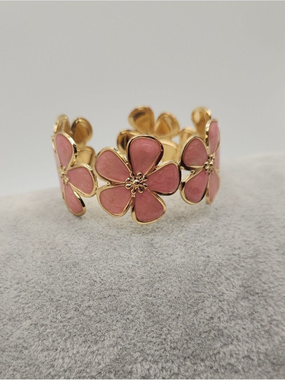 18k Gold Plated Pink Floral Cuff Bracelet Statement Jewelry